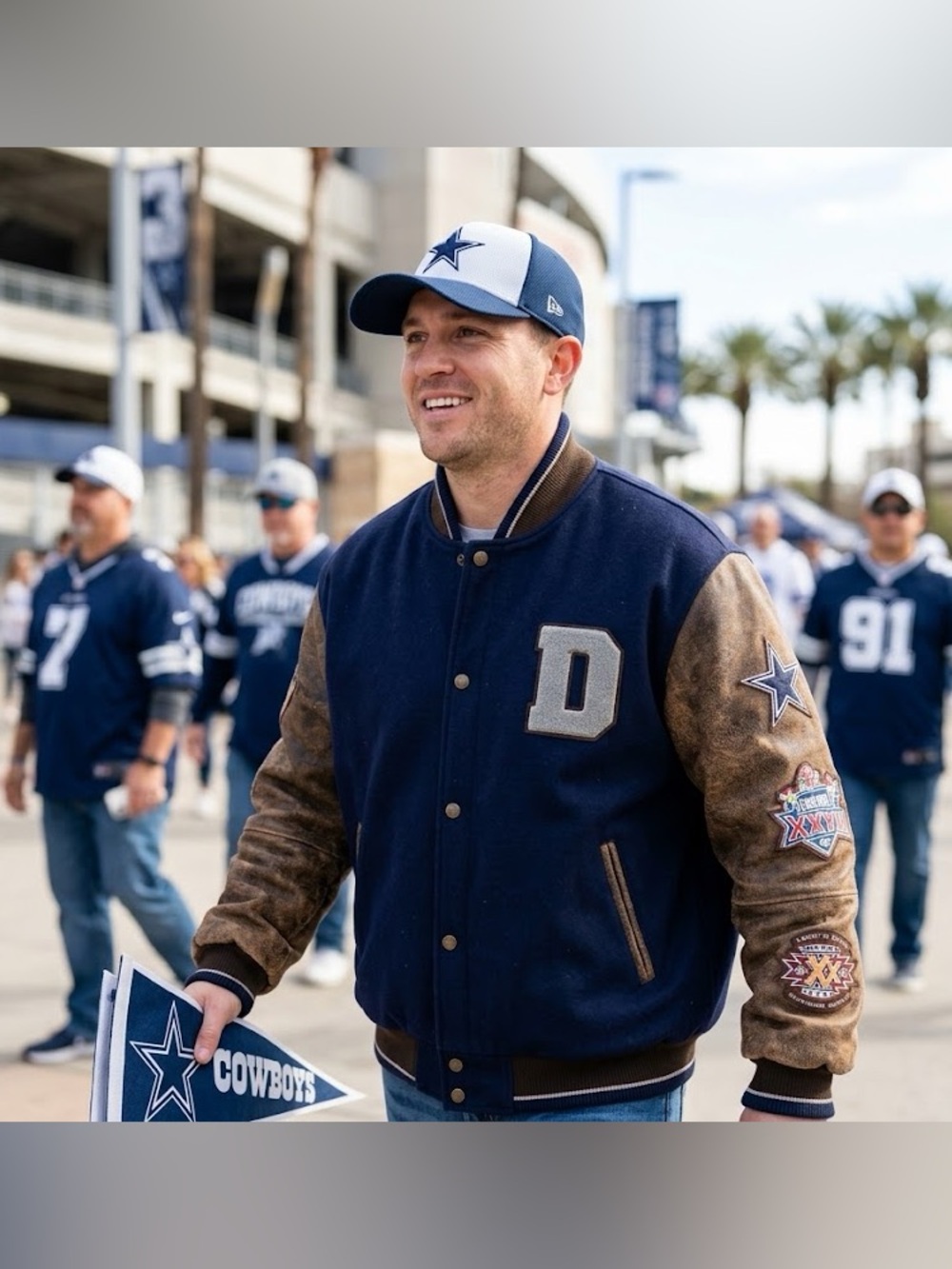 NFL Vintage Dallas Cowboys Letterman Varsity Jacket Brown and Blue Size XL